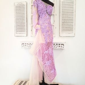 Floral Lace and sequin side slit lilac gown size 0-2